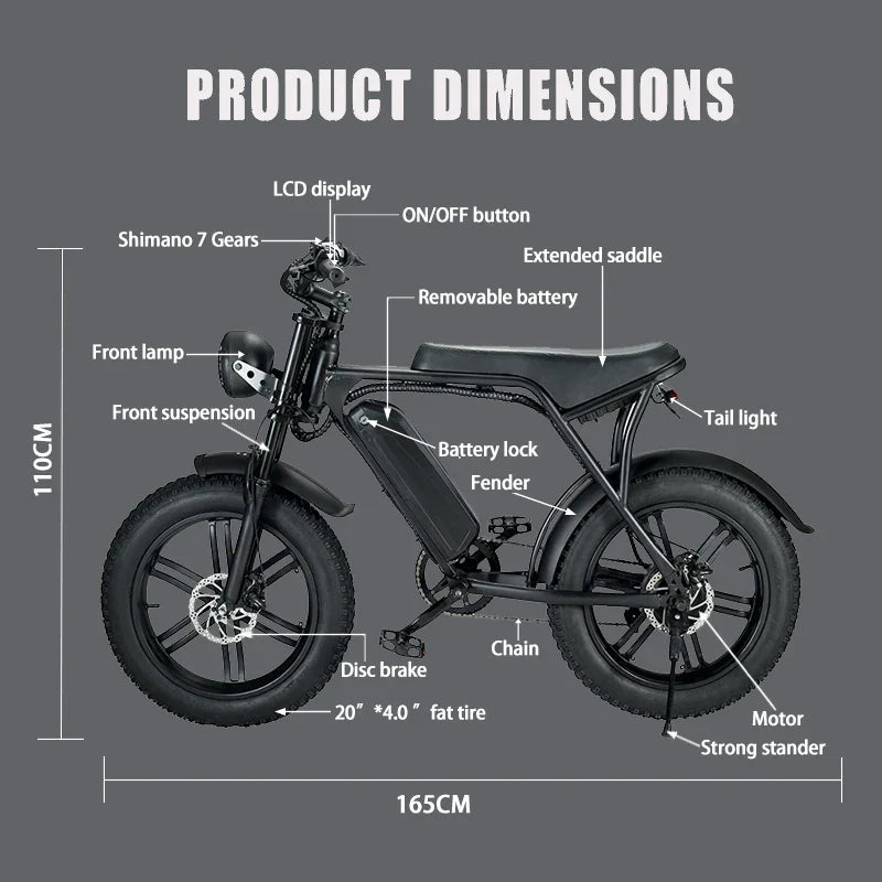 20inch Ouxi V8 1000W 750W Electric Bicycle Fat Tire E-Bike For Adults 48V 30AH Off Road City Beach Snow Electric Bike