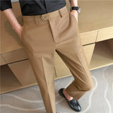 British Style Men High Waist Dress Pants 2023 Autumn Solid Color Casual Trousers Slim Fit Formal Suit Pants Fashion Men Clothing