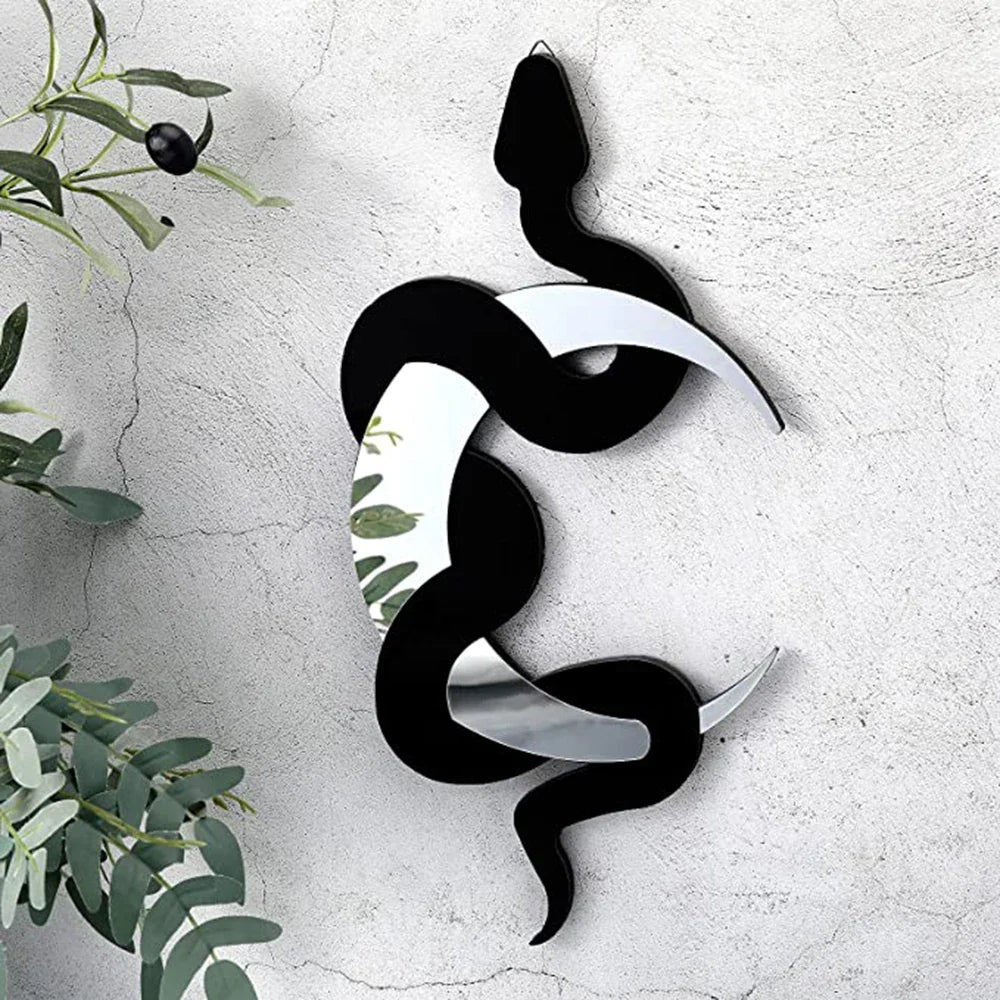 White Black Wooden Snake Crescent Moon Mirror Hanging Wall Decor Boho Home Decoration Living Room Decoration Aesthetics Art Gift