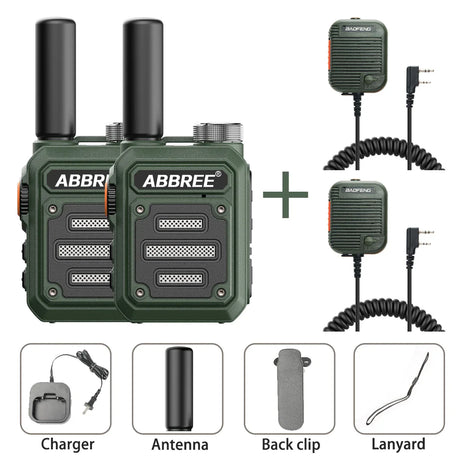 2PCS ABBREE AR-63 Mini Walkie talkie Wireless Copy Frequency Ham Radio for Hunting UHF Professional Communicator Type-C Jack