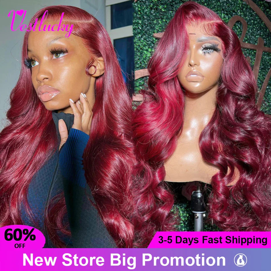 99J Burgundy 13x6 Lace Front Human Hair Wig Body Wave Remy Red Hair Wigs for Black Women Brazilian HD Lace Frontal Wigs 32inch