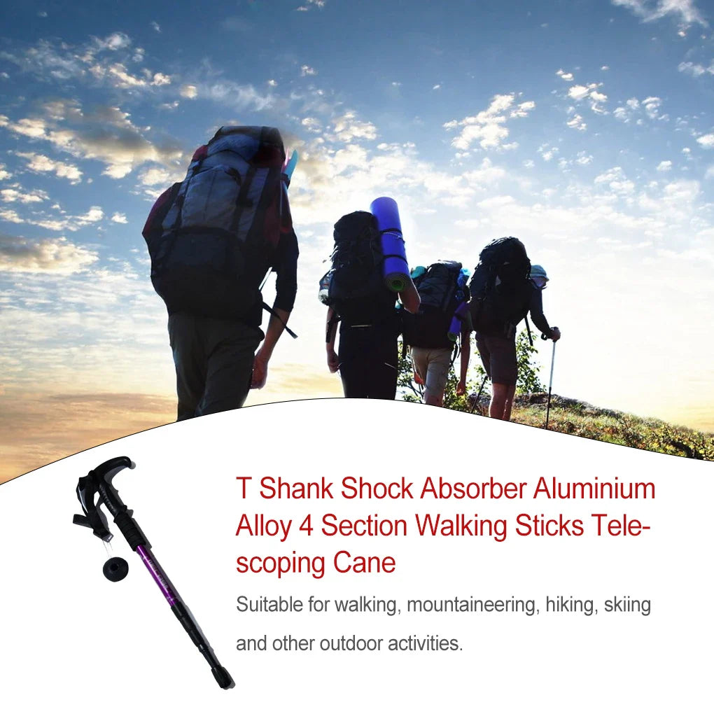 T Shank Shock Absorber Aluminium Alloy 4 Section Walking Sticks Telescoping Cane