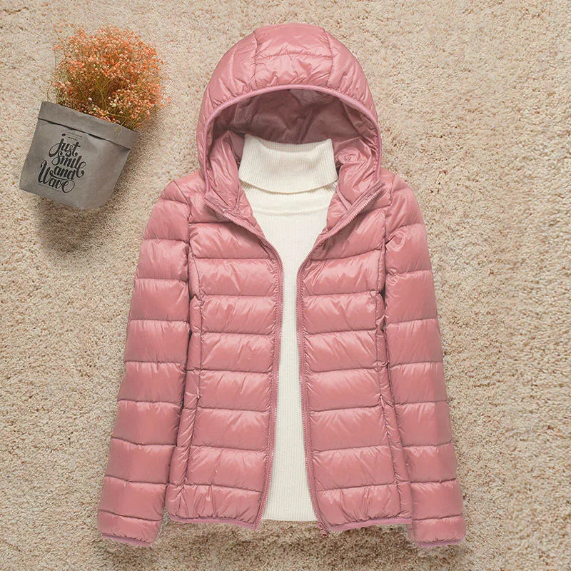 Winter Women Ultralight Thin Down Jacket White Duck Down Hooded Jackets Long Sleeve Warm Coat Parka Female Portable Outwear