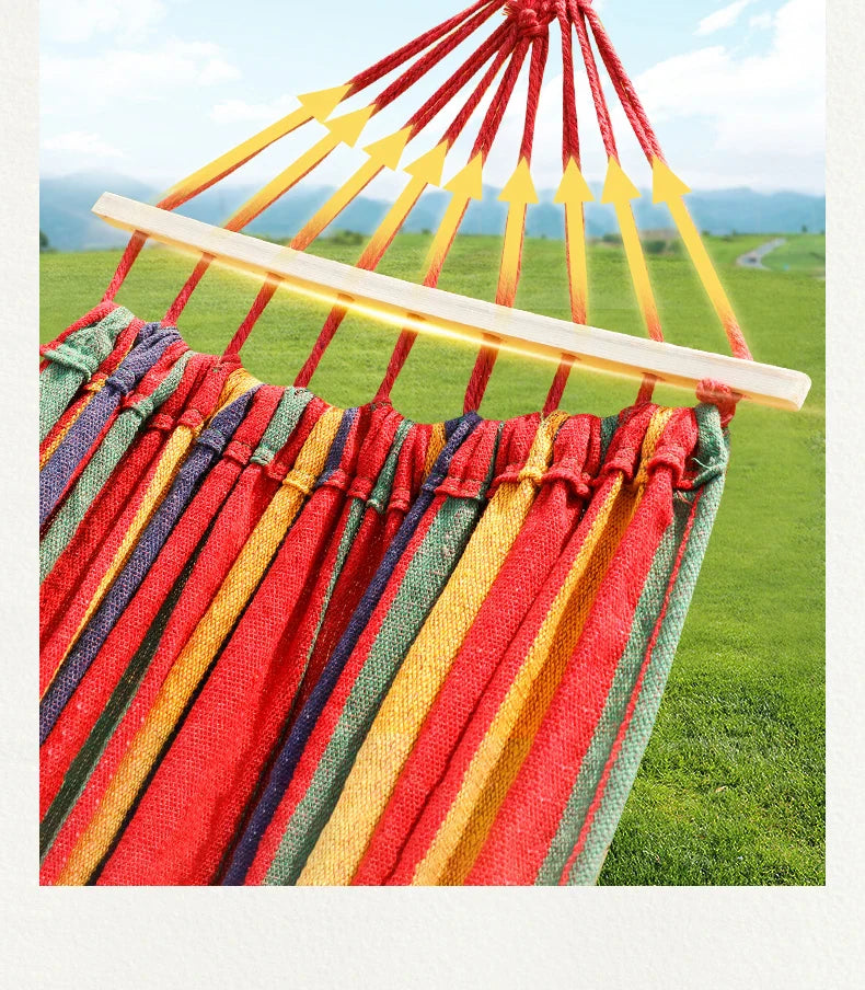 Single Double hammock 200X150cm outdoor anti-rollover canvas hammock swing mesh wooden stick double thickening