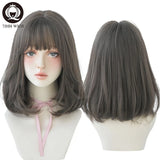 7JHH WIGS Black Short Bob Wig for Girl Daily Wear Synthetic Wig New Style Natural Supple Summer  Heatresistant Wig With Bangs