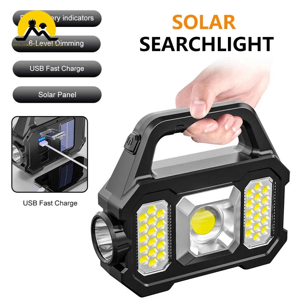 Solar Lantern Super Bright Solar LED Camping Flashlight With COB Work Lights USB Rechargeable Handheld Solar Powered Lanterns