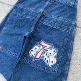 Streetwear JNCO Shorts Y2K New Harajuku Dice 7 Graphic Hip hop Baggy Denim Shorts Men's And Women's High Waist Basketball Shorts