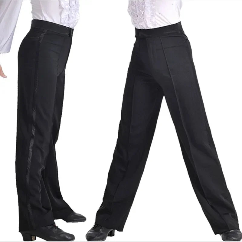 Latin Dance Pants Men Latin Modern Ballroom Performance Dance Pants Boys Black Satin Trousers Dancer Pants