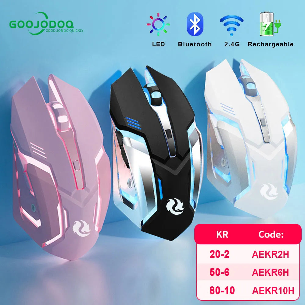 Gaming Mouse Rechargeable 2.4GWireless Bluetooth Mouse Mute Ergonomic Mouse for Computer Laptop LED Backlit Mice for IOS Android