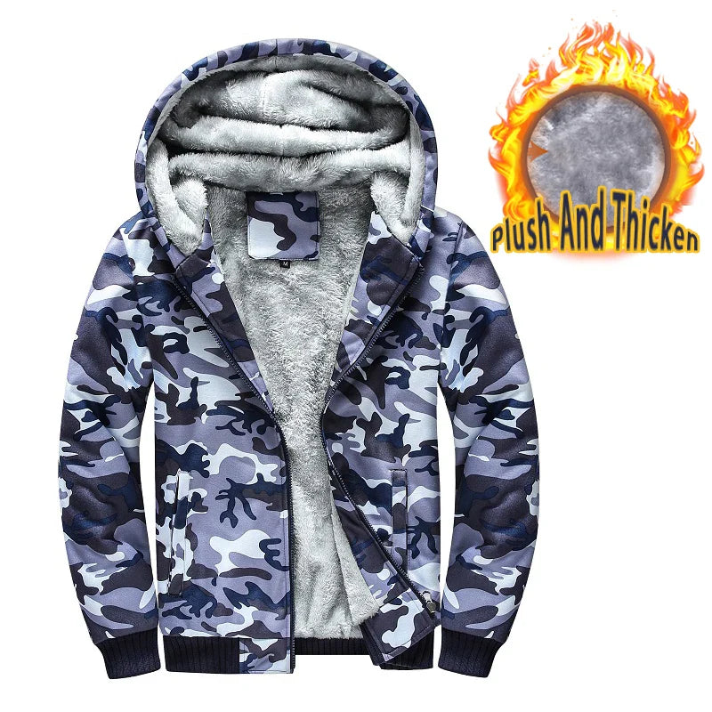 Men's Zip Up Hoodie camouflage Heavyweight Winter Sweatshirt Fleece Sherpa Lined Warm Jacket