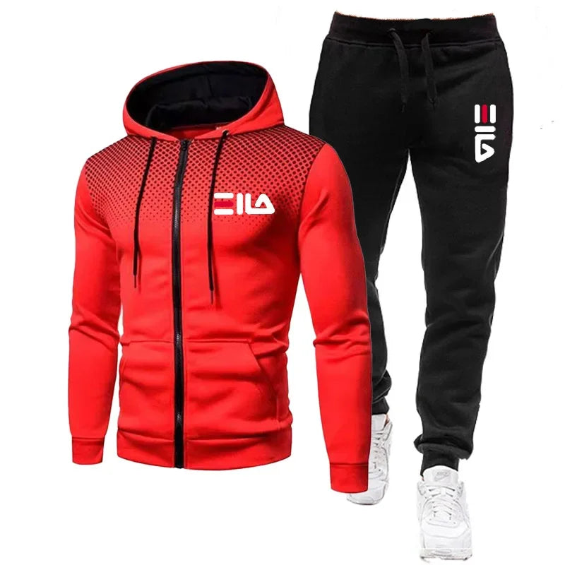 2PCS Mens Jogging Suits Autumn Long Sleeve Zipper Jacket Coat and Long Sweatpants Male Outdoors Sport Tracksuits