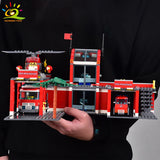 HUIQIBAO 756pcs Fire Station Model Building Blocks Truck Helicopter Firefighter Bricks City Educational Toys For Children Gift