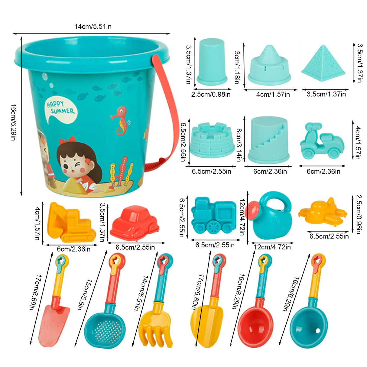 18PCS Summer Beach Toys for Kids Sand Set Beach Game Toy for Children Beach Buckets Shovels Sand Gadgets Water Play Tools