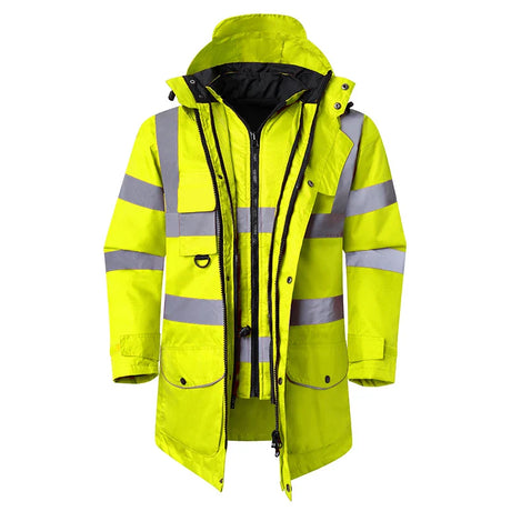 Safety Jacket Reflective Waterproof Windproof Coldproof  Hi Vis 7 in 1 Parka Windbreaker Workwear with Detachable Cotton Linner