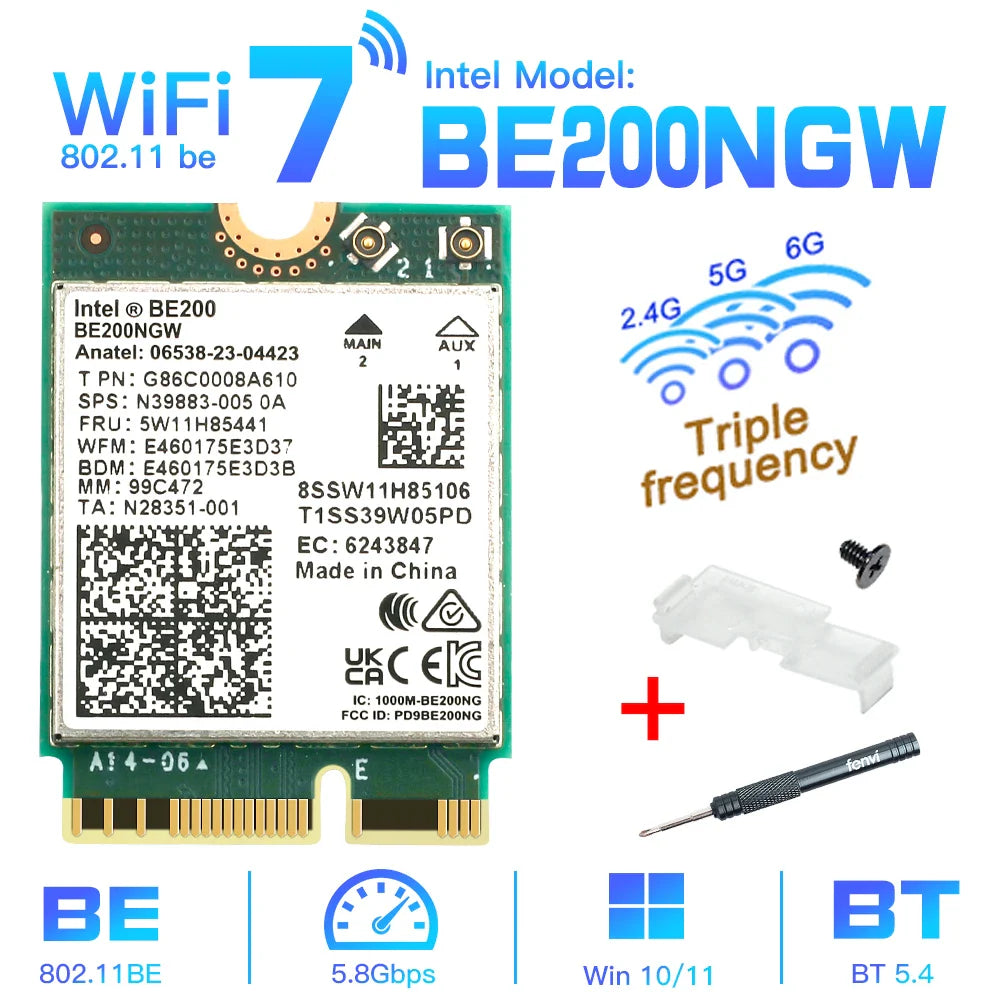 WiFi 7 for Intel BE200 Network Card Bluetooth 5.4 Tri Band 2.4/5/6GHz 8774Mbps BE200NGW M.2 Wireless Adapter Better than Wifi 6E