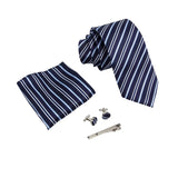 Men Polka Dot Navy Blue Hombre Necktie Sets with Hankie Metal Cufflinks Clip Set Shirt Accessories Fit Wedding Performance Tie