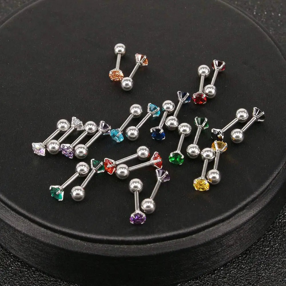 1 Pair CZ Ear Stud Mixed Colors Cartilage Earrings Set Stainless Steel Barbell Studs Earrings Helix Tragus Piercing 2-8mm