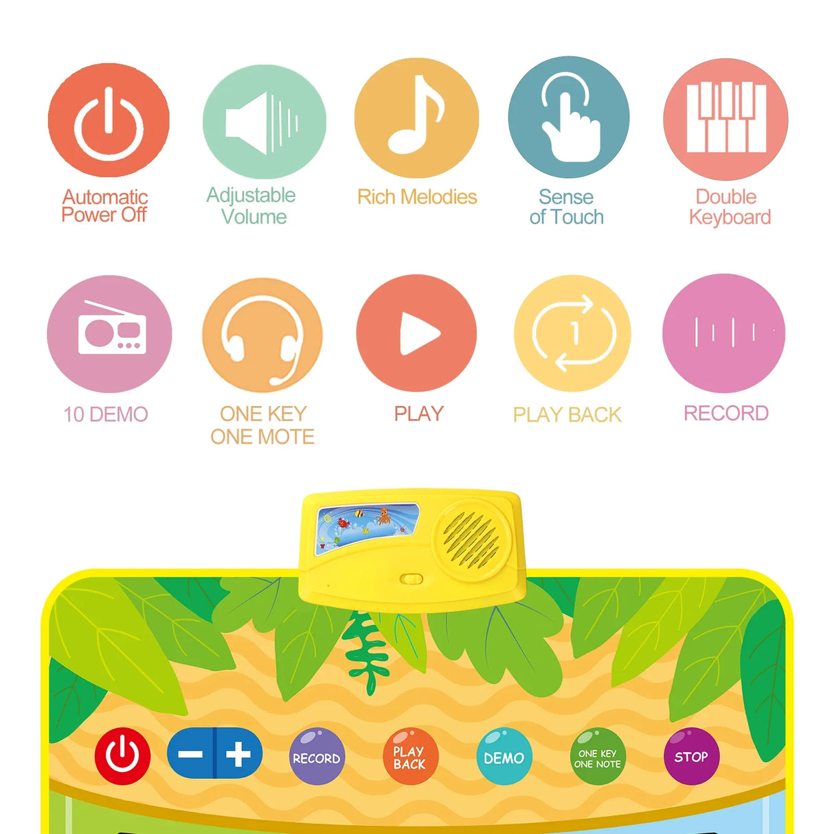 Kids Musical Piano Mat Duet Keyboard Play Mat Double Row Floor Piano with 8 Instrument Sound Dance Pad Montessori Educatinal Toy