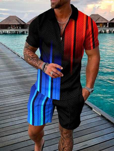 Hawaii Abstract 3D Print Polo Shirts Shorts Sets Men's Fashion Oversized Short Sleeve Shirt Pants Set Suits Tracksuits Clothing