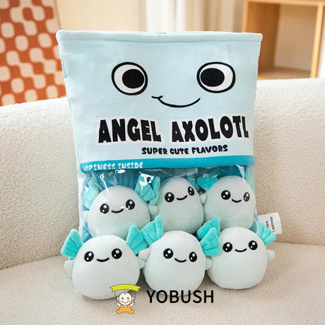 Cartoon Ramen Puff Cookie Bag Bubble Tea Plush Pillow Stuffed Kawaii Animals Axolotl Yellow Duck Bat Bunny Small Balls Candy Bag