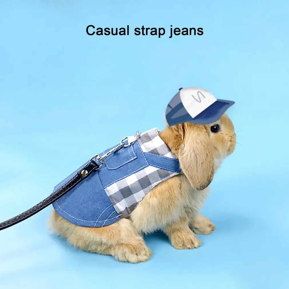 Rabbit Clothes Denim Jacket Cute Bunny Vest Harness Leash Collar Rabbit Clothing Suit Ferret Bunny Hamster Small Pet Supplies