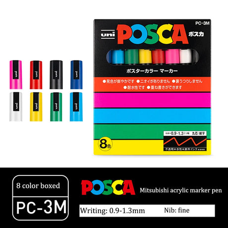 UNI Posca Markers marcadores PC-1/3/5M Acrylic Permanent Graffiti Pen Art Supplies For Rock Metal Leather Ceramic Glass Plastic