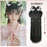 Hanfu Cosplay Wigs Women Black Anime Ancient Chinese Hanfu Wigs Headgear Accessories Hanfu Long Straight Wigs Black Wig Headband