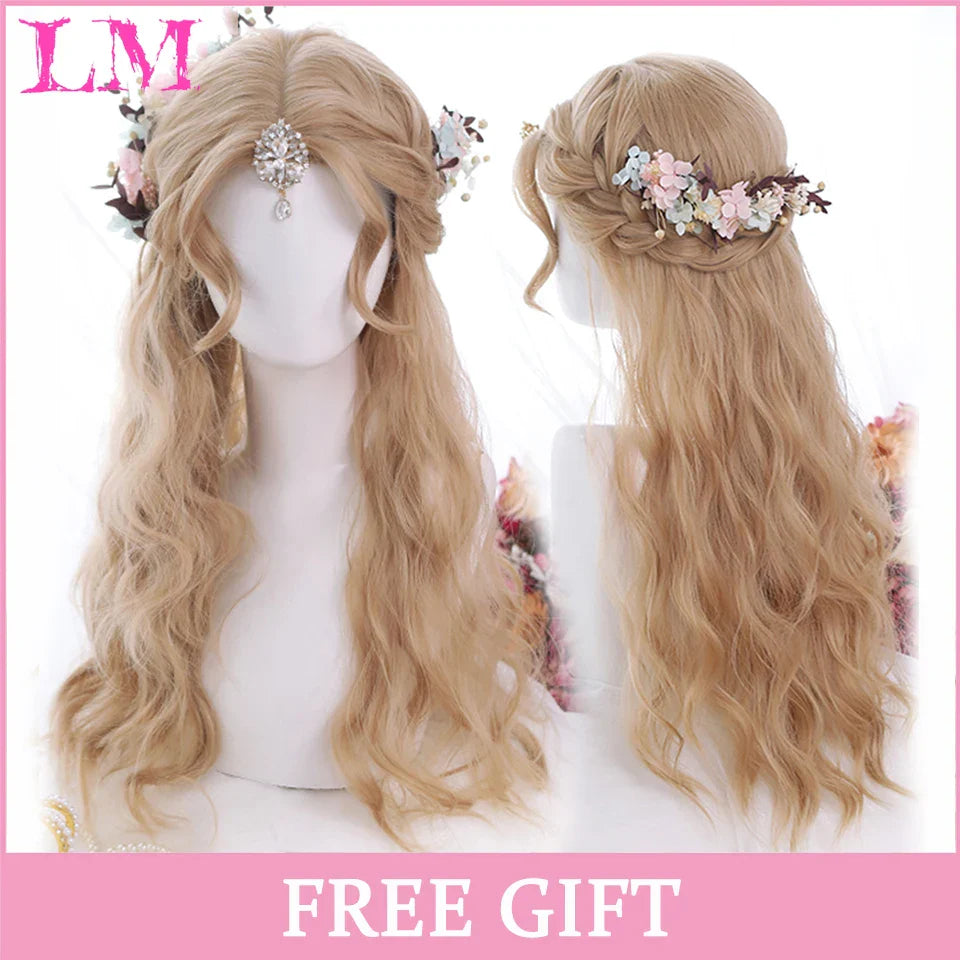 LM Cosplay Wig With Bangs Synthetic Straight Hair 24 Inch Long Heat-Resistant Pink Wig For Women