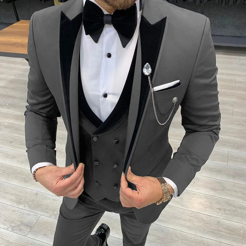 Mens suits Wave point Three Pieces Men Dress Suits Casual Commuter office business suits For Wedding(Blazer+Vest+Pants)