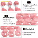 Light Pink Colored Bundles With 13x4 Frontal Weave Body Wave Remy 100% Brazilian Human Hair Pink Bundles With 4X4 Closure