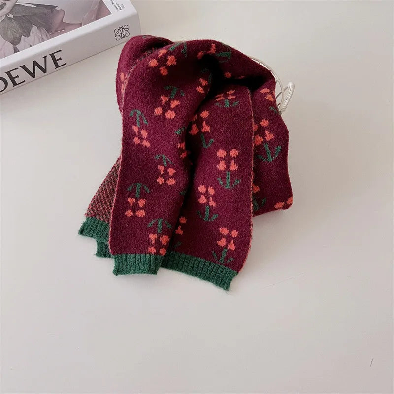 deer jonmi Korean Style New Winter Children Knitted Scarves Plaid Printed Retro All-match Toddlers Kids Warm Shawl