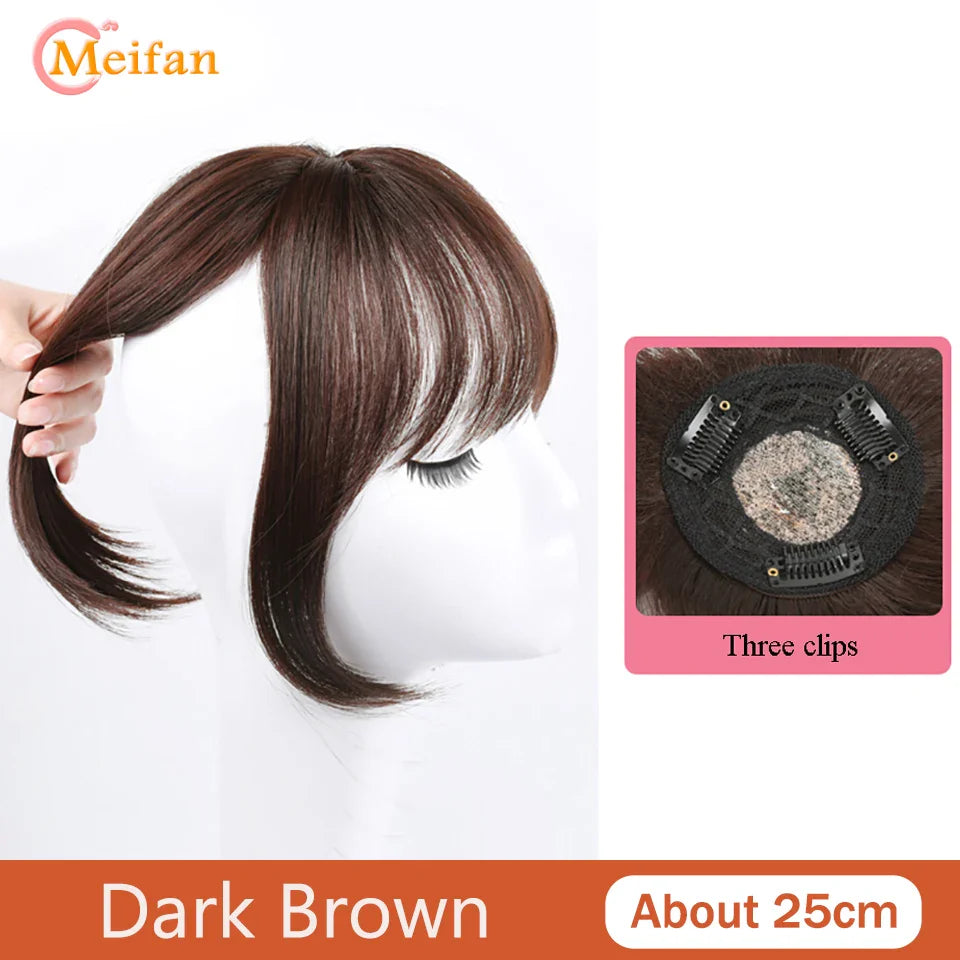 MEIFAN Middle Part Fake Bangs Fringe Synthetic Topper Hairpiece Clip-In Bang Extension Natural Invisible Clourse Hairpiece Women