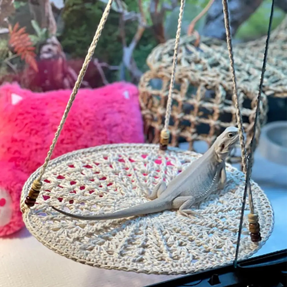 Reptile Hammock Hand Woven Strong Load-bearing Gecko Lizard Swing Toy Round Bearded Dragon Swing Hanging Bed Cage Accessories