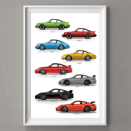 911 Generations Car Colorful Poster Canvsa Print Painting Home Decor Wall Art Decoration Gift For Car Lover Frameless