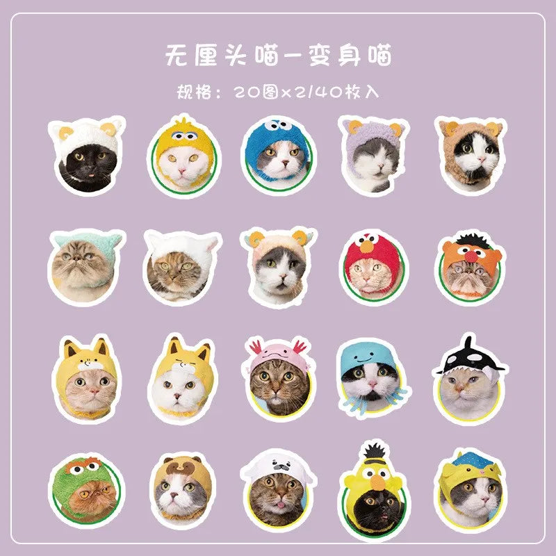 40 Pcs Cute Cat Stickers Kawaii Kitty Sticker Waterproof Cats Vinyl Decals Funny Kitten Decor For Decorations Scrapbook Journal