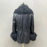 Lady Natural Mongolian Fur Leather Jacket Real Sheepskin Leather Detachable Collar Cuff Coat FG5435