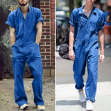 Work Jumpsuit for Men Cargo Pants Button Closure Turn-down Collar with Pockets Jumpsuits And Romper for Men