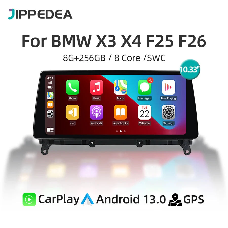 10.33" Android 12 8G 256G CarPlay GPS Navigation WiFi Stereo Car Radio For BMW X3 F25 X4 F26 2011-2017 NBT CIC Multimedia Player