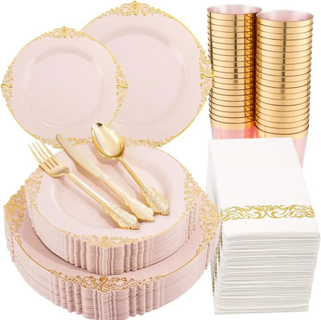 175pcs Plastic Plates- Disposable Plates include Dinner Plates,Dessert Plates, Forks,  Spoons,Knives,  Cups,Napkins