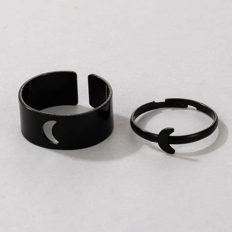 Vintage Simple Animal Butterlfly Star Moon Heart Open Rings For Women Girls Gothic Jewelry 2PCS Punk Black Couple Ring Set