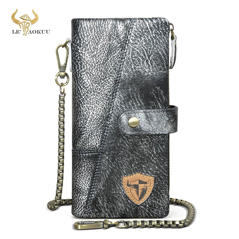 Hot Sale Original Quality Leather Travel Business Organizer Chain RFID Wallet For Men Long Zipper Male Purse Card Holder 1803