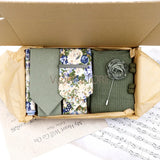 Viola Design 7 PCS Gift Box Cotton Sock Tie Sets Clip Pin Cufflinks Hanky Solid Floral Men Wedding Party Daily Cravat Accessory