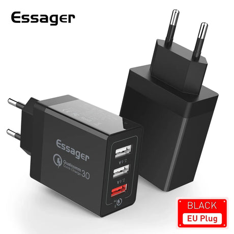 Essager 30W USB Charger Quick Charge 3.0 For iPhone 14 Samsung Xiaomi 3 Port Multi Plug Wall Mobile Phone Fast Charging