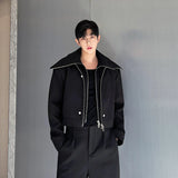 NOYMEI Short Coat Black Deconstructed Design Black Short Motorcycle High Collar Double Neck Double Zipper Jacket Men WA3171