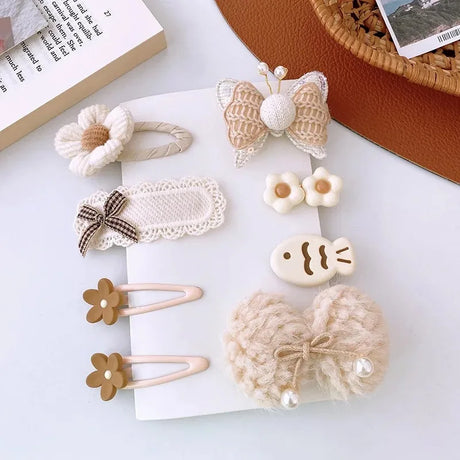 Wool Baby Girl Hairpins Princess Bows Kids Hair Accessories Flower Bunny Autumn Winter Baby Hair Clips Infant Headwear 8Pcs/Set