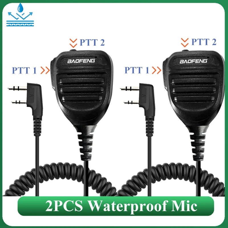 2PCS Baofeng Walkie Talkie Speaker Mic Waterproof PTT Microphone For UV-5RH DM-1701 UV-17 UV-K5 UV-K6 UV18 Pro Radio Accessories