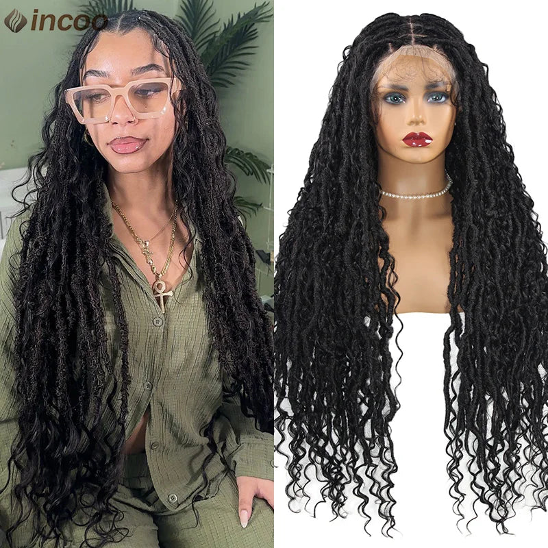 Butterfly Goddess Locs Braided Wigs Boho Box Braid Full Lace Front Wigs Pre Pluck Baby Hair Synthetic Blonde Twisted Braids Wig