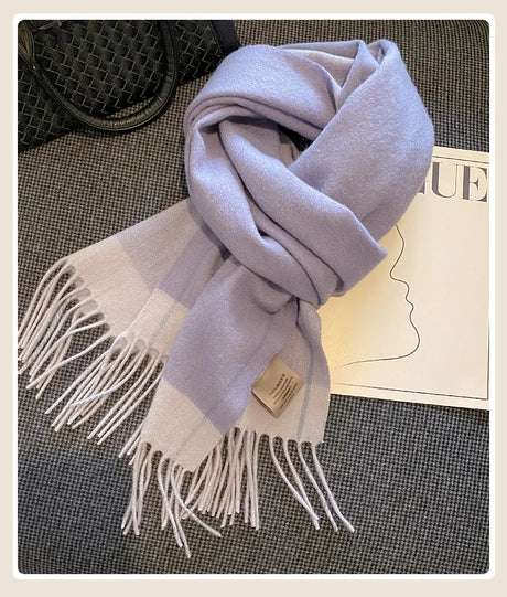 High Quality 100% Wool Scarf Female Fashion Classic Soft Cashmere Muffler Women Warm Thermal Shawl Outside Autumn Winter