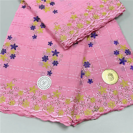 5 yard Swiss lace fabric latest heavy beaded Embroidery African 100% cotton fabrics Swiss voile lace popular Dubai style 4L08303