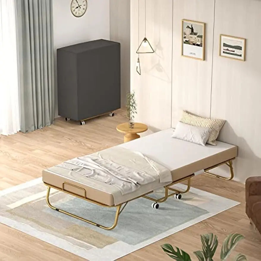 Folding Bed with Mattress, Portable Foldable Bed with Storage Cover, Rollaway Bed for Adults with Memory Foam Mattress